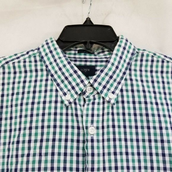 J. Crew Mens XL Green White Blue Regular Slim Fit Casual Shirt Check Button Down - Picture 2 of 11